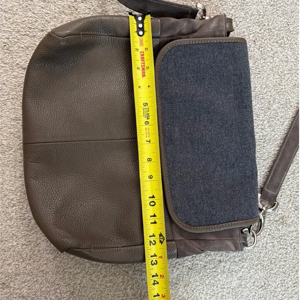 Fabiana Filippi Taupe Brown Pebbled Leather‎ Grey Wool Flap Crossbody Bag Italy